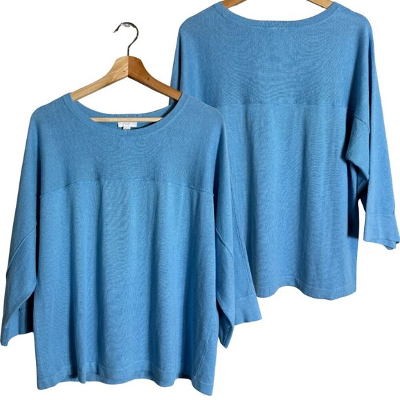J. Jill Linen 3/4 Sleeve Sweater Pullover Women's Medium Blue Coastal Casual - Picture 1 of 11